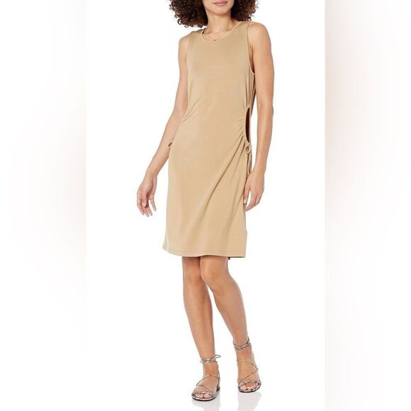 Women’s London Fitted Cutout Ruched Mini Dress In Tan Size XXL NWT - Picture 1 of 6